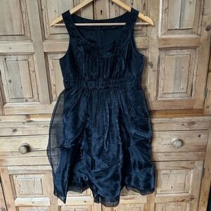Max and Cleo Size 6 Black Sleeveless Cocktail Dress Party Beaded Tulle Whisigoth